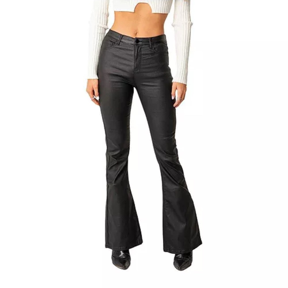 Edikted Luna Flare Faux Leather Jeans